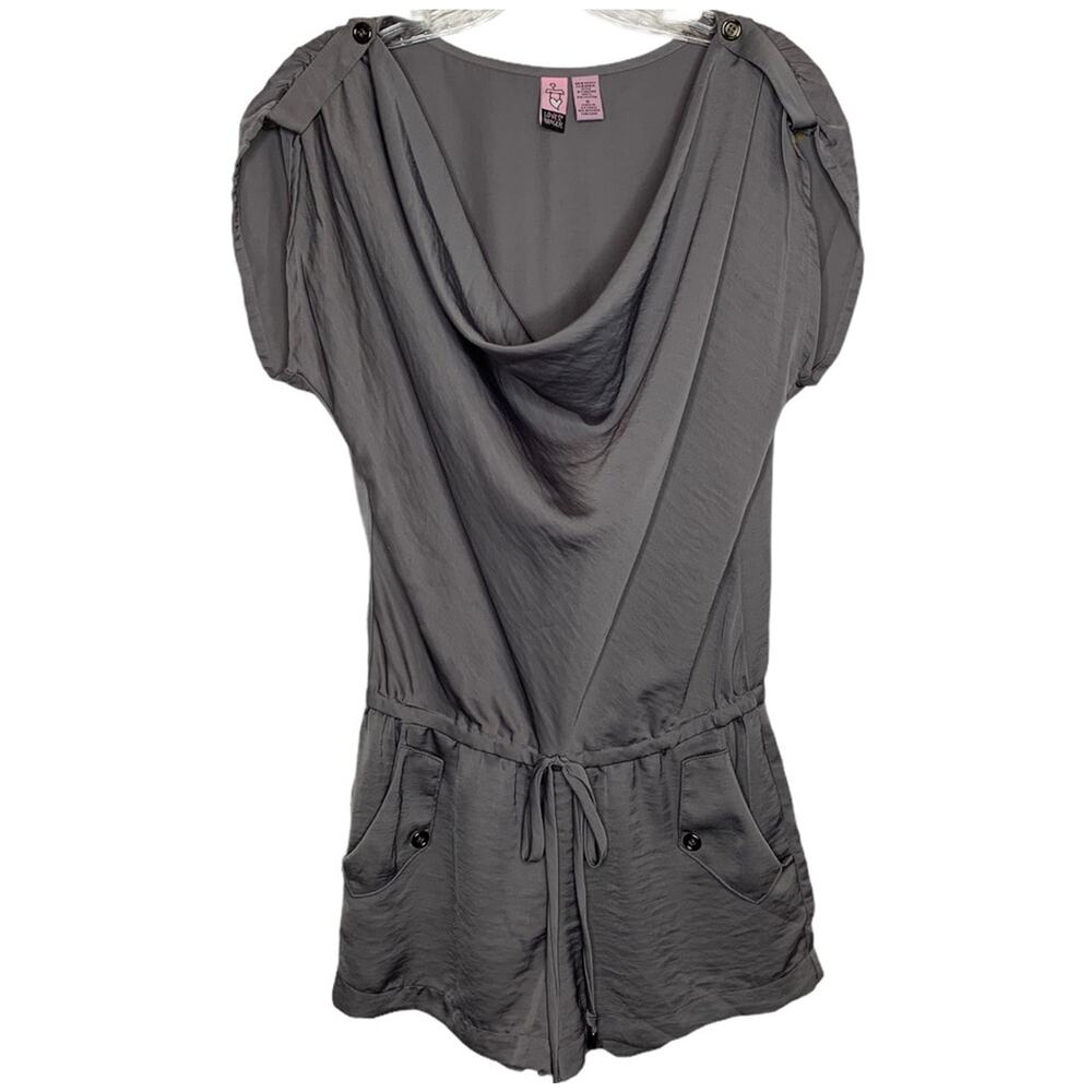 Anthropologie Love On A Hanger Small Silver Faux Satin Romper Shorts Silky